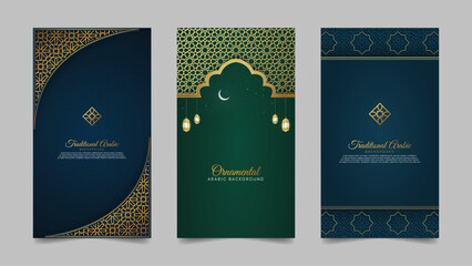 Islamic Arabic Realistic Social Media Stories Collection Template for Ramadan Kareem - obrazy, fototapety, plakaty