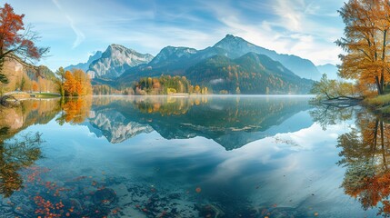 Beautiful autumn scene of Hintersee lake. Colorful morning view of Bavarian Alps on the Austrian border, Germany, Europe