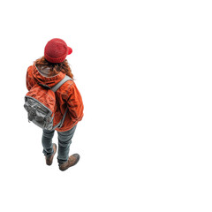 Little Girl in Orange Jacket and Red Hat