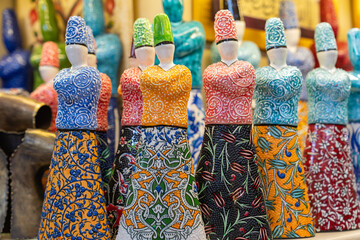 Colorful Souvenirs in the Touristic Travel Destinations Grand Bazaar. Ceramics, Mosaic, Porcelain,...