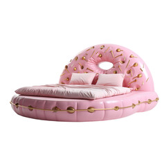 Pink Bed With Gold Studding and Pillows