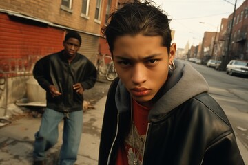 Fototapeta na wymiar Teen gang juvenile delinquent kids on a city street