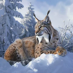 Gordijnen lynx in snow © Abu123