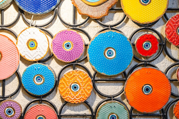 Colorful Souvenirs in the Touristic Travel Destinations Grand Bazaar. Ceramics, Mosaic, Porcelain,...