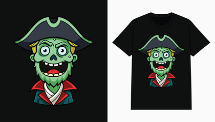 zombie skull t-shirt design. cartoon pirate zombie illustration for tee, apparel and clothing