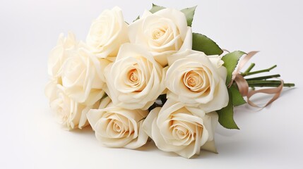 White roses bouquet on white background with soft focus., generative, ai
