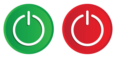 green and red power on off 3d buttons. set of icon. vector symbol on transparent background.