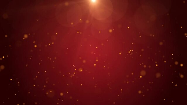 4k resolution Christmas Background, Defocused Gold Colored Particles on Red Background,Slowly falling white bokeh, glitter lights Background, party-social events Background, celebration events