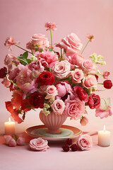 Obraz na płótnie Canvas Elegant Floristic Symphony: Delicate Romance Expressed Through Versatile Blossoms in a Floral Arrangement