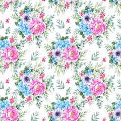 Foto op Plexiglas Seamless floral pattern, watercolor flowers pattern. Vintage pattern for fabric, wallpaper, textile. © Марина Радышевская