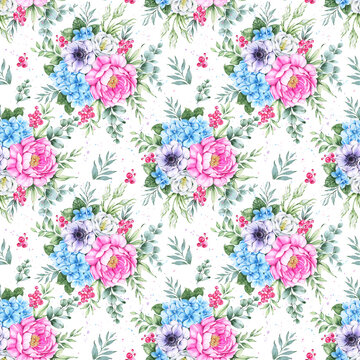 Seamless floral pattern, watercolor flowers pattern. Vintage pattern for fabric, wallpaper, textile. © Марина Радышевская