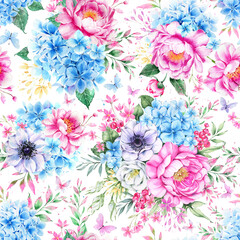 Garden flowers seamless pattern for textile, fabric, wallpaper.