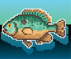 Lake fish, fishing fish vector pixel, vector pixel art