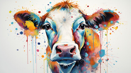 background with watercolor cow abstract animal - obrazy, fototapety, plakaty