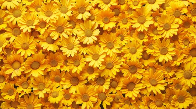 A full frame of bright yellow daisy flowers creating a cheerful natural background.