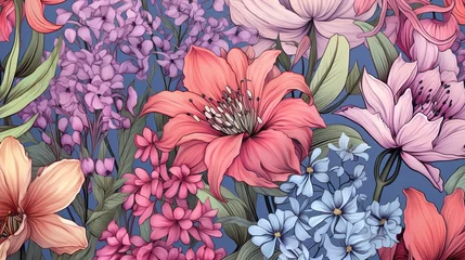 Fotobehang Seamless floral pattern, vector, spring, generative, ai © Dzakir