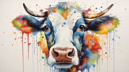 Foto op Plexiglas background with watercolor cow abstract animal © Kpow27