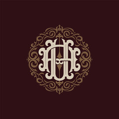 Victorian style monogram with initial AU or UA. Badge logo design. can be applied on stationery, invitations, signage, packaging, or even as a branding element and etc