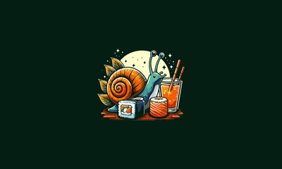 snail and sushi night vector illustration mascot design