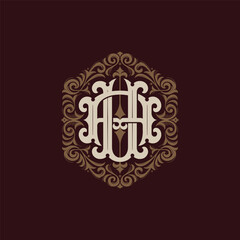 Victorian style monogram with initial AU or UA. Badge logo design. can be applied on stationery, invitations, signage, packaging, or even as a branding element and etc