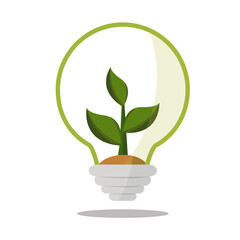 Fototapeta na wymiar Planting Sapling in Light Bulb. Green Innovation Eco-Friendly Vector Illustration