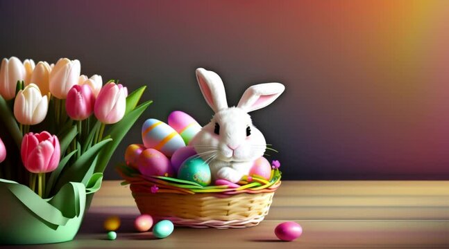 easter bunny and easter eggs, generative Ai