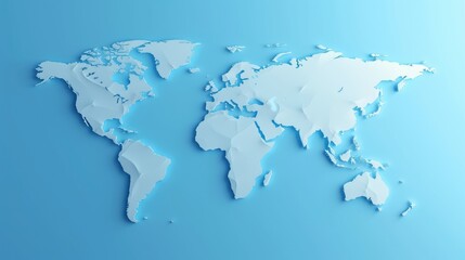 Obraz premium World map displayed on a serene blue background, symbolizing the essence of geography and exploration, Ai Generated.