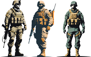 Military man vector set, marines, NAVY, army soldier	
