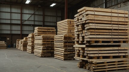 Stacks of lumber in a warehouse from Generative AI
