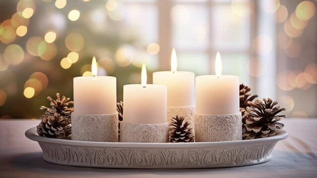 festive christmas decoration with four advent candle. seamless looping overlay 4k virtual video animation background 