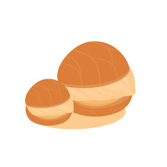 flat illustration of cream puff cake with vanilla filling isolated white background
