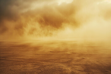 dust storm in a desert, with sand blowing across the landscape
