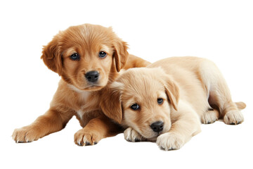 Couple of Cute fluffy portrait smile Puppy dog that looking at camera isolated on clear png background, funny moment, lovely dog, pet concept.