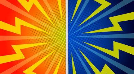 Versus against background in flat comic style design with halftones. Vector illustration