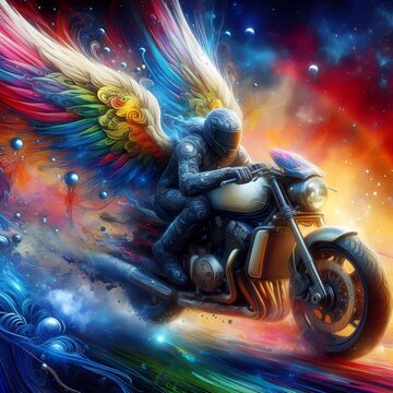 Background colorful 3d painting splashes and motorcycle fantasy art.
