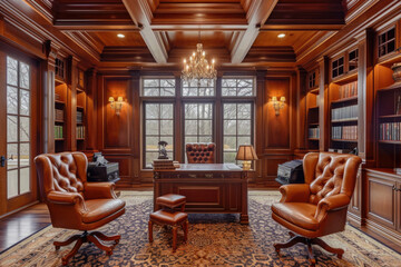 real estate office with a traditional design and wood paneling