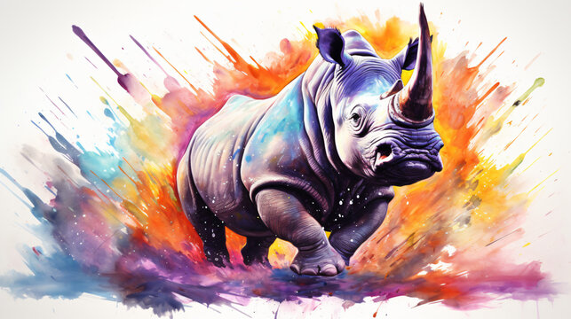 abstract watercolor background with rhino animal