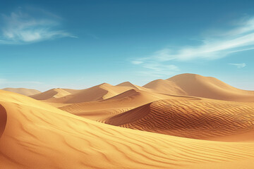 Fototapeta na wymiar view of a desert landscape with sand dunes and a blue sky