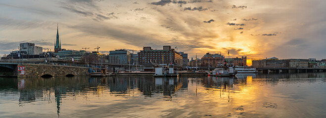 Stockholm Sweden, sunrise panorama city skyline at new town - 734600909