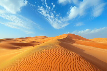 Fototapeta na wymiar view of a desert landscape with sand dunes and a blue sky