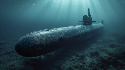 Nuclear submarines, secrets Below the sea, classified underwater Operations. Underwater view.