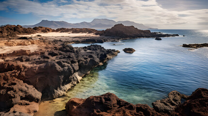 Fototapeta premium sea and rocks,, View of the beaches of corralejo, fuerteventura, canary islands 