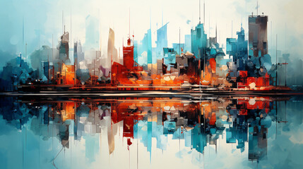 Illustration abstraite d'une grande métropole avec de multiples couleurs - obrazy, fototapety, plakaty