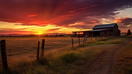 Fototapeta na wymiar harvest farm at sunset
