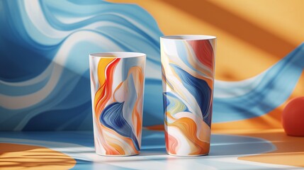 mock up glass with colorful patterns, ceramic