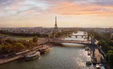 Wandcirkels tuinposter Paris panorama, France, Paris and Seine river cityscape panoramic view from above © Song_about_summer