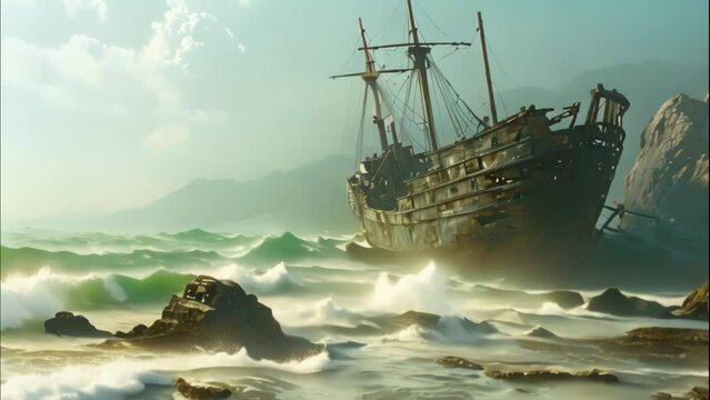 ship stranded on the seashore video 4k