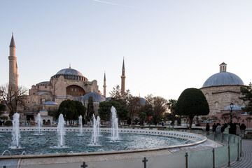 View of Hagia Sophia from Sultanahmet Park in Istanbul, Turkey. Initially a 6th-century church, it...