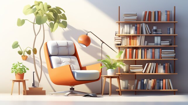 Modern living room interior with bookshelves ai generated high quality image