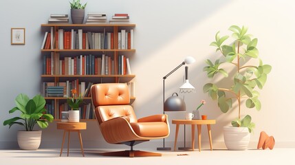 Bookshelf plant wood furniture. AI generated Image